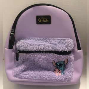 Disney Lilo & Stitch Purple Backpack Fuzzy Outside Pocket -G